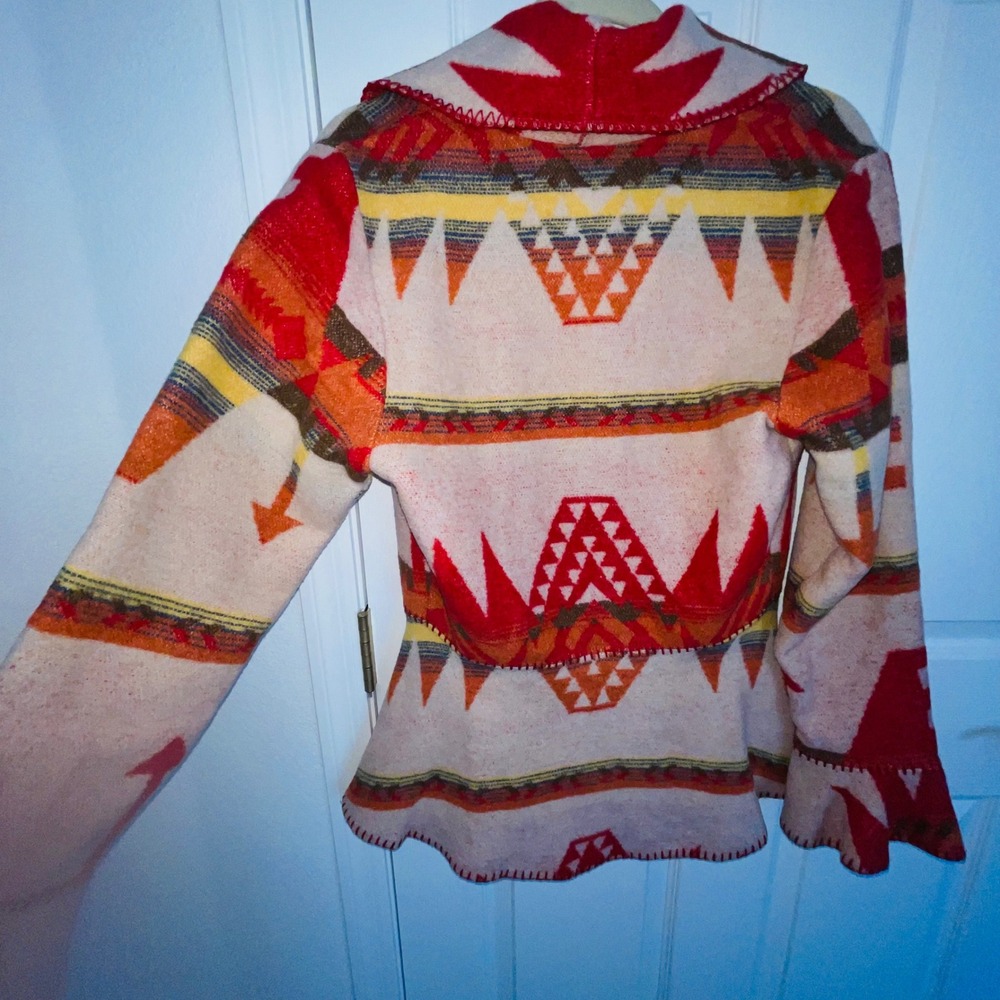 RHONDA STARK USA Made Southwest Geometric Blanket Print Peplum Jacket Blazer S - Picture 3 of 11